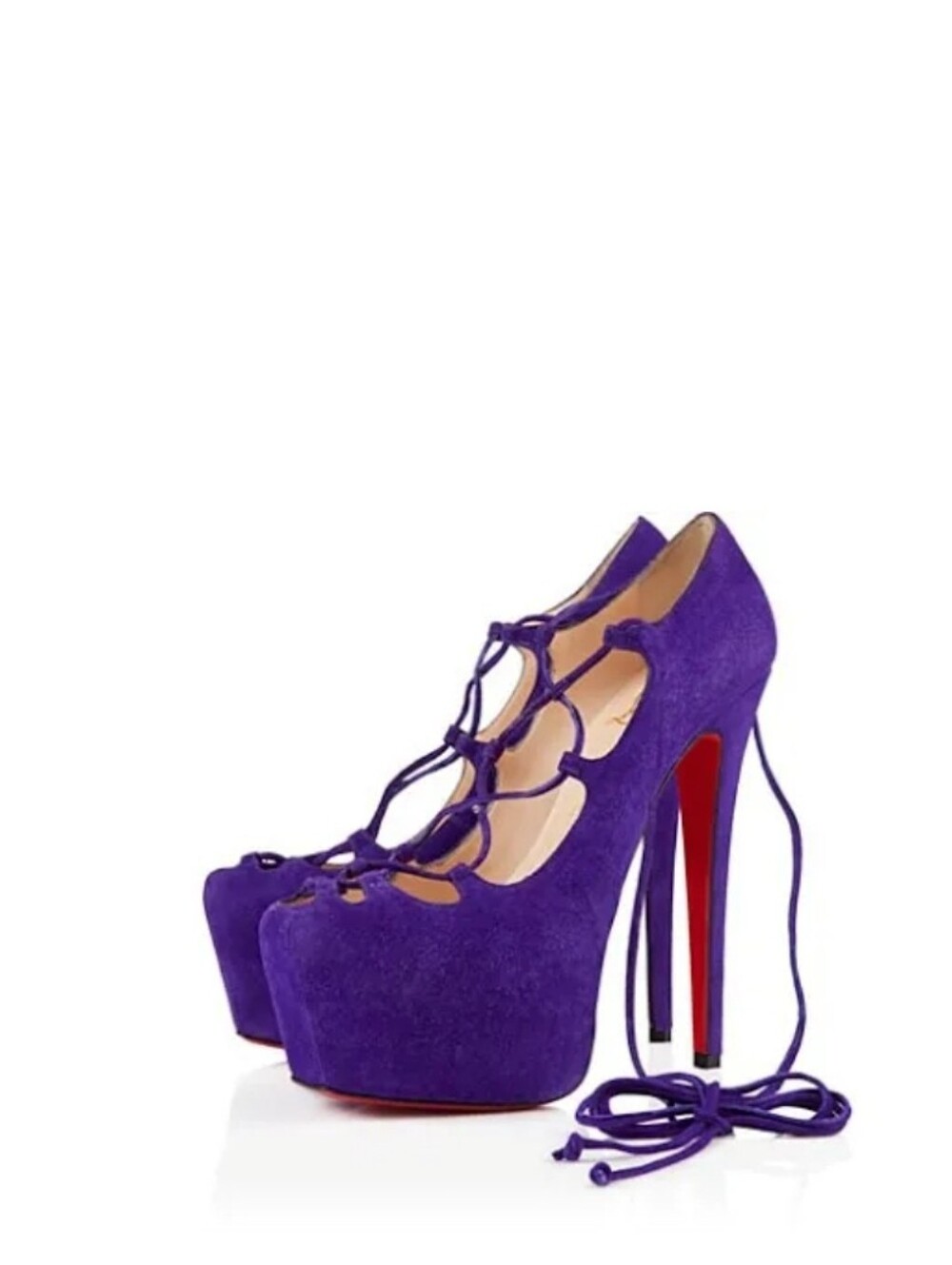 Christian Louboutin Purple Suede Lace-Up Platform Pumps W/ Red Sole Size 40 NWT